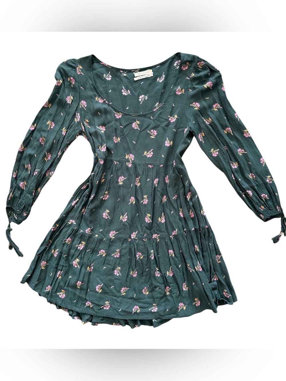 Urban Outfitters Green Floral Tiered Mini Dress